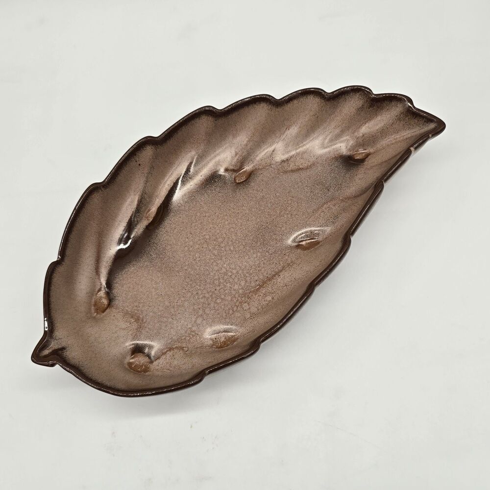 Vintage Frankoma Pottery Set of 3 Willow Leaf Dishes Brown Glaze 226 225 512 - Picture 6 of 9